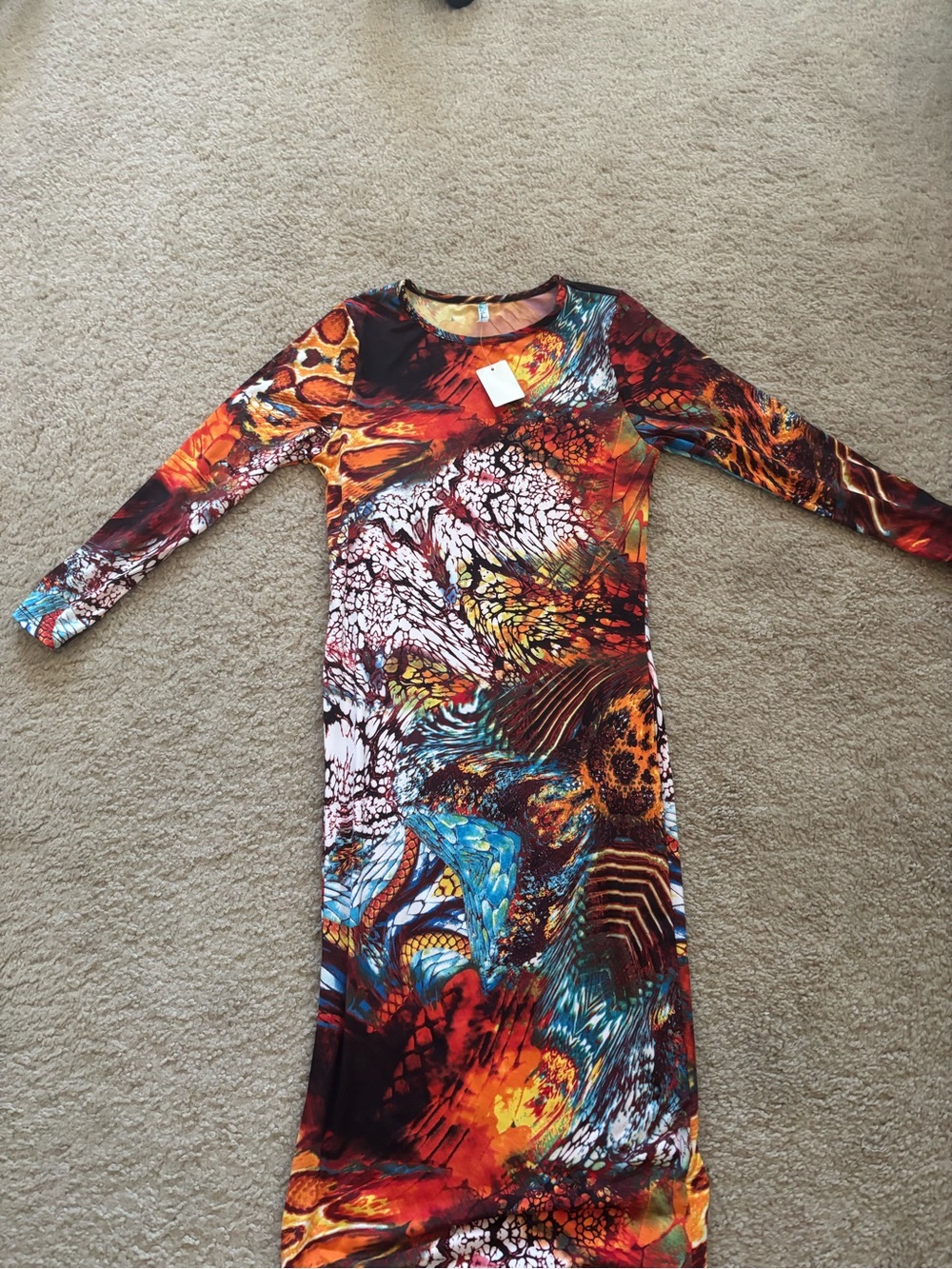 Long Sleeve Multi-Color Printed Bodycon Dress